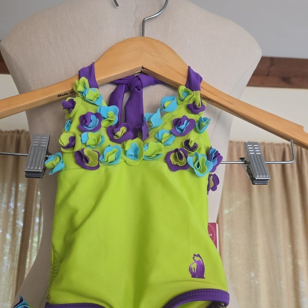 NWT - RUGGED BEAR - Toddler Girl  Swimsuit - Size 12 mon - green/purple flowers